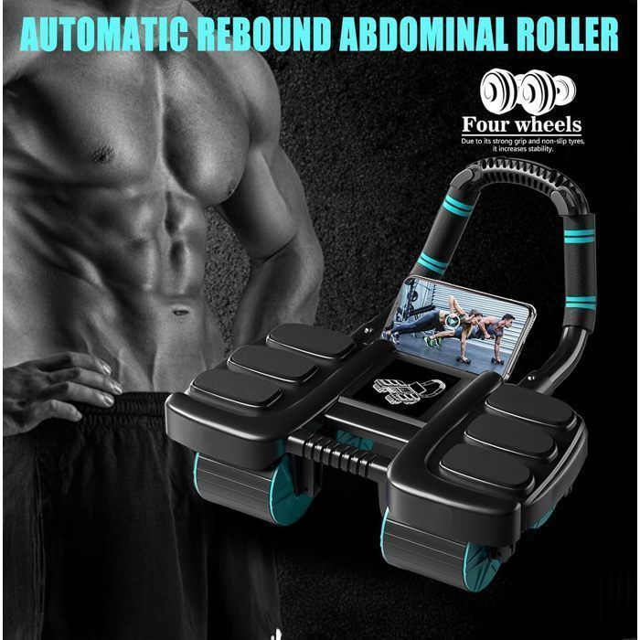 Rouleau Abdominal à Retour Automatique avec Appui-Coudes, 4 Roues et Tapis d'Entraînement - Pour le Gainage à la Maison/Salle