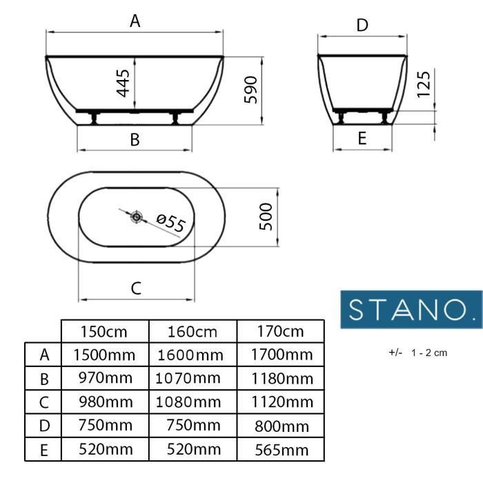LISBON oval freestanding bathtub, matte black, 170 cm