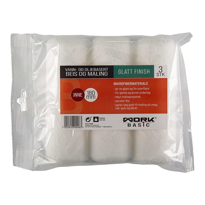 Work Basic-rull 3-pakning 180 mm mikrofiber, Work