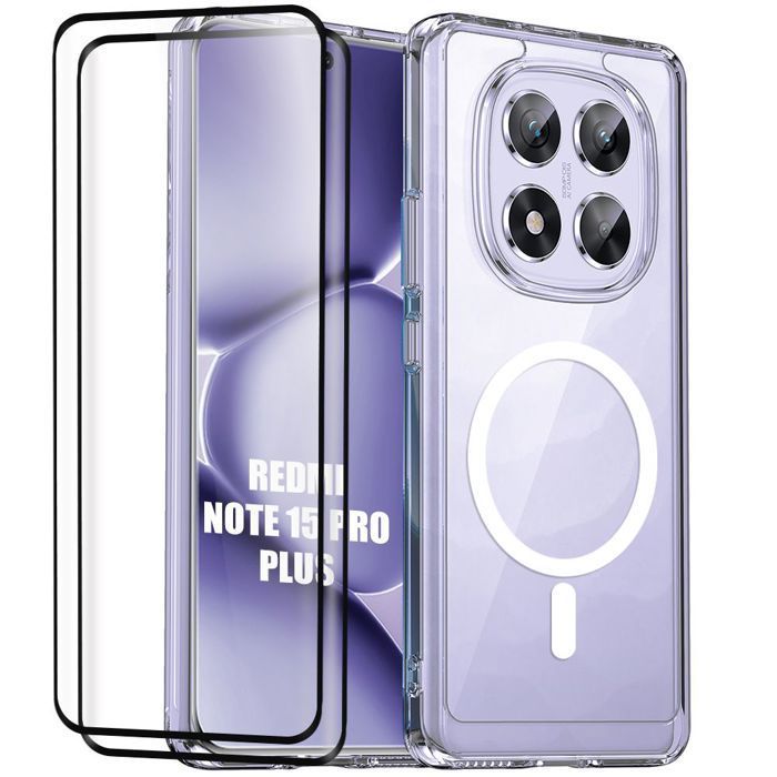 Capa magnética + 2 protetores de tela de vidro temperado para Xiaomi Redmi Note 15 Pro Plus 5G - Resistente a impactos e arranhões