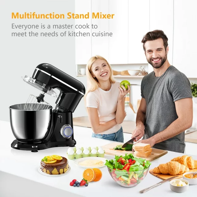 Stolní mixér Samsaimo, 6,5-QT 660W 10stupňový naklápěcí kuchyňský mixér, elektrický kuchyňský mixér s mísou, hnětacím hákem, šlehačem a metlou pro většinu domácích kuchařů