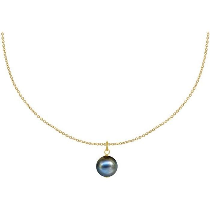 Les Poulettes Bijoux - Collier Plaqué Or Pendentif Perle de Culture - Noir