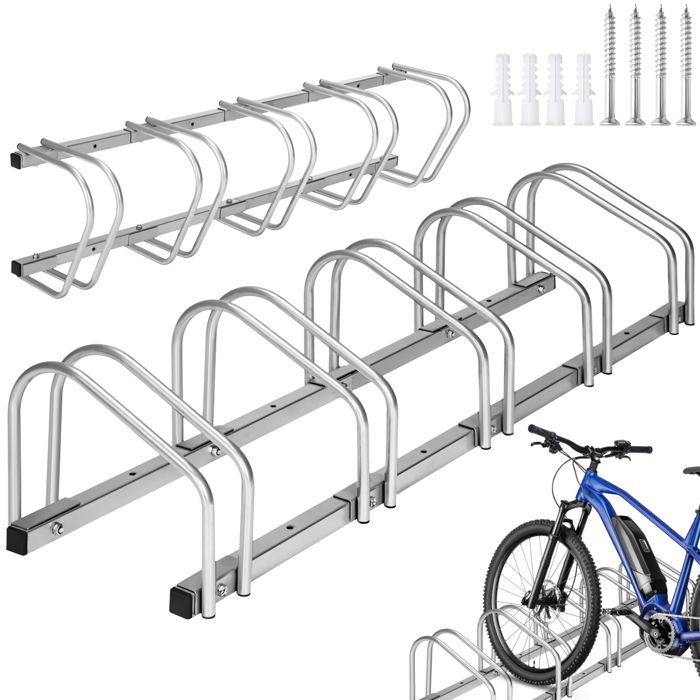 Portabicicletas - TECTAKE - Soporte de pared o suelo para 5 bicicletas, acero, 130 x 28,5 x 26 cm - Gris