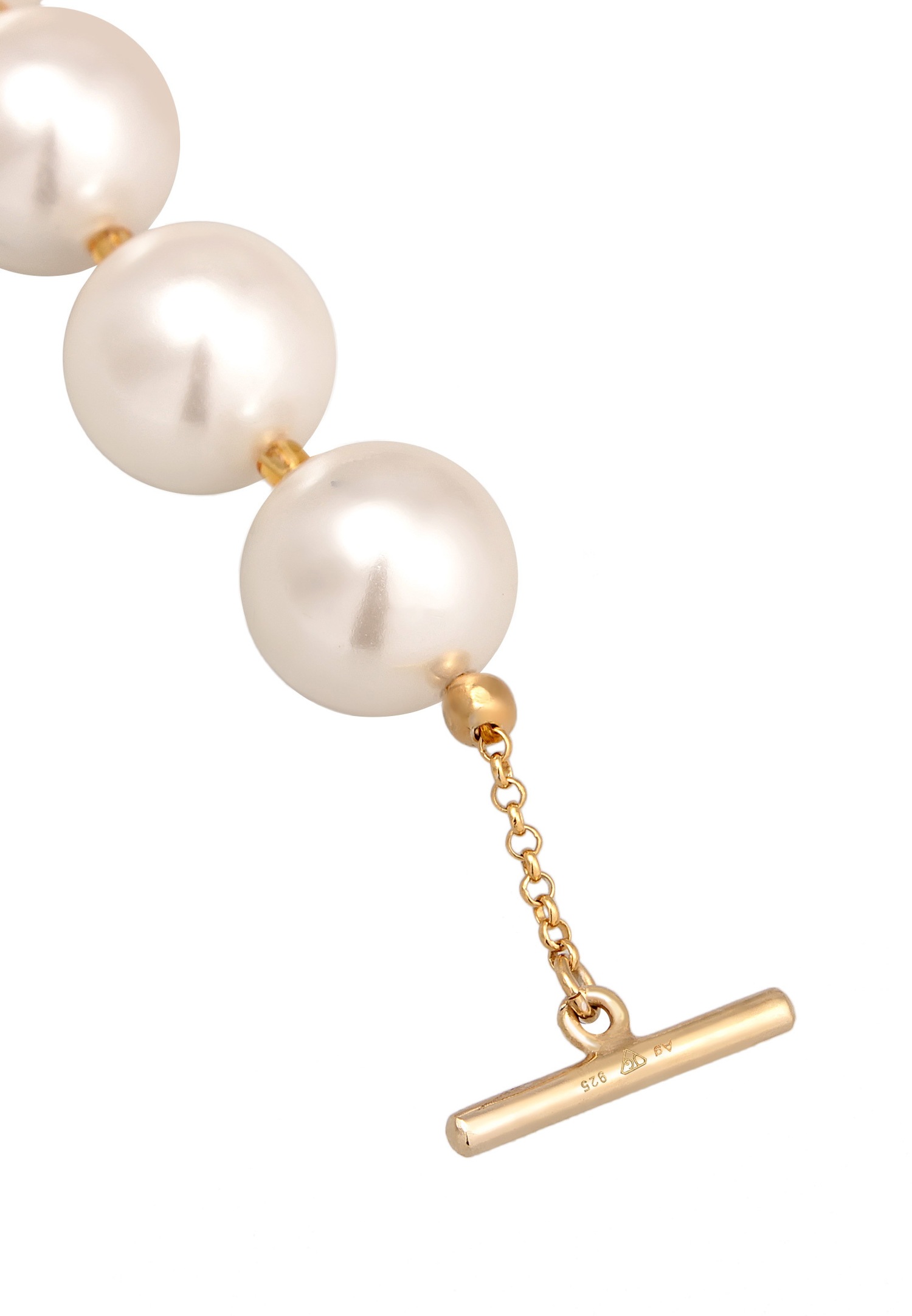 Elli Femmes Tendance classique T-Bone avec perles de coquillage en argent sterling 925 plaqué or