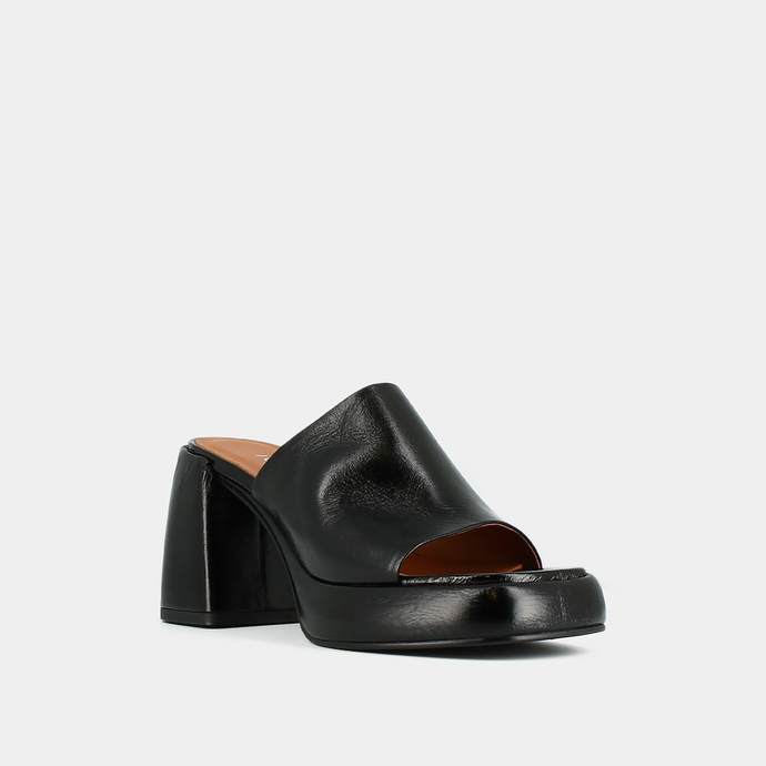 Mules à plateformes  en cuir vieilli noir