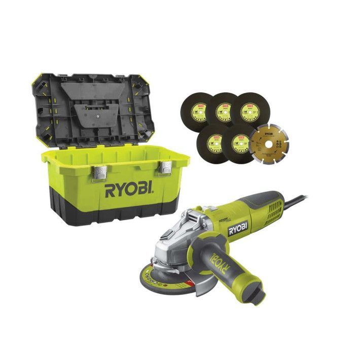 Amoladora angular RYOBI - 1010 W - 125 mm - 1 maletín de almacenamiento - RAG1010-125TA6
