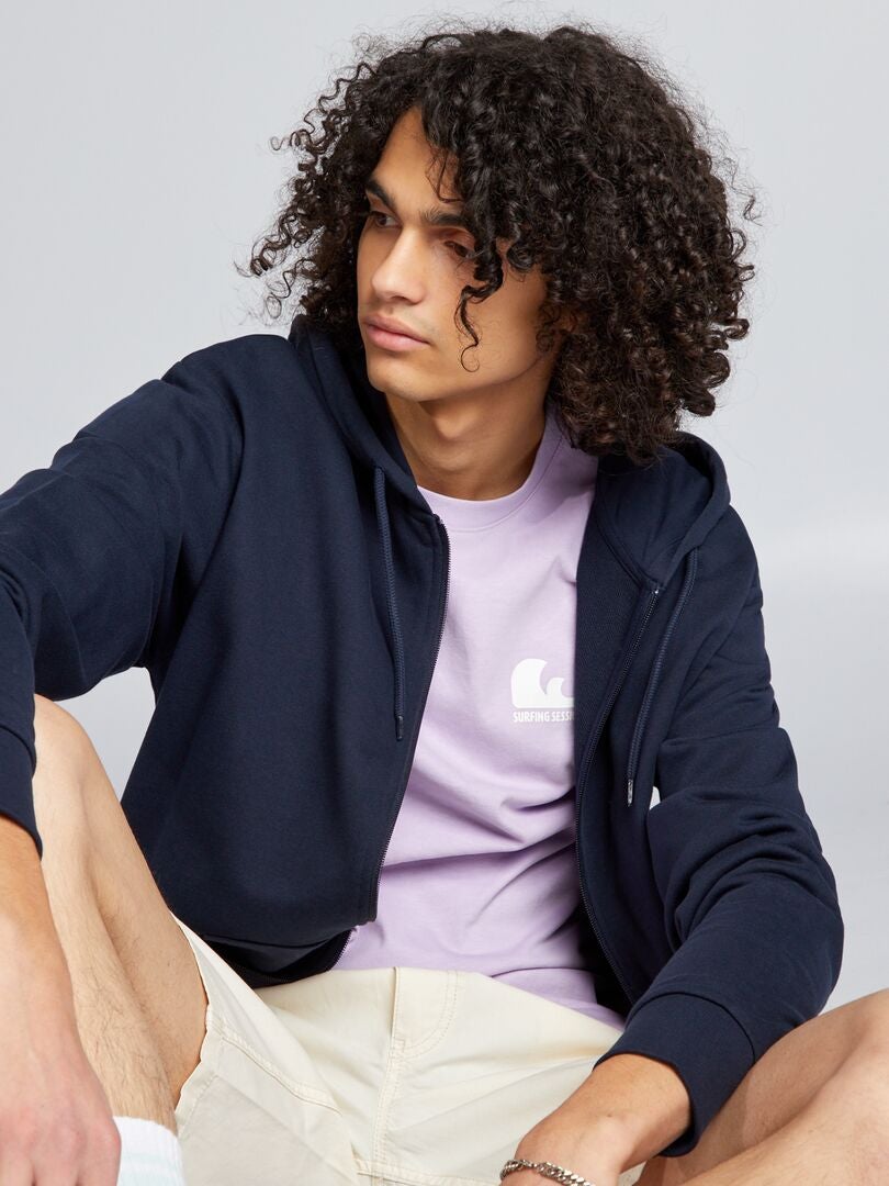 Effen hoodie met rits - BLAUW