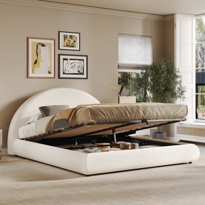 Merax Lit Double 180x200 cm avec Coffre Rangement Hydraulique en Velours Bouclé Blanc