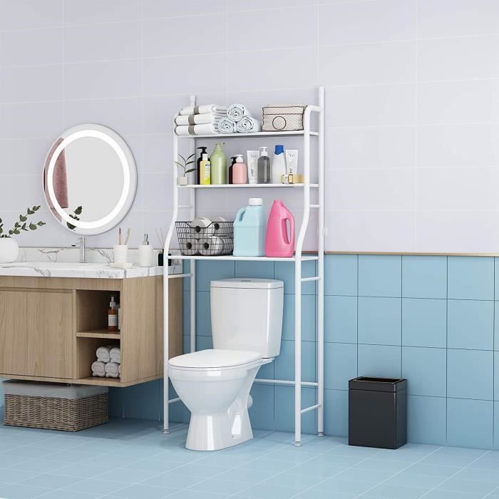 Toilet or Washing Machine Cabinet, Over-Toilet Cabinet, Bathroom Shelf with 3 Shelves, 68x160x25cm (WxHxD)