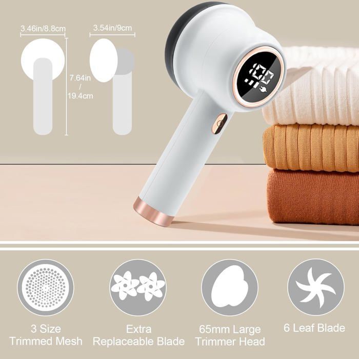 JORMFTTE Rasoir Anti-Bouloche, 3 Vitesses, 6 Lames LED pour Vêtements, Canapés, Couvertures et Rideaux Label