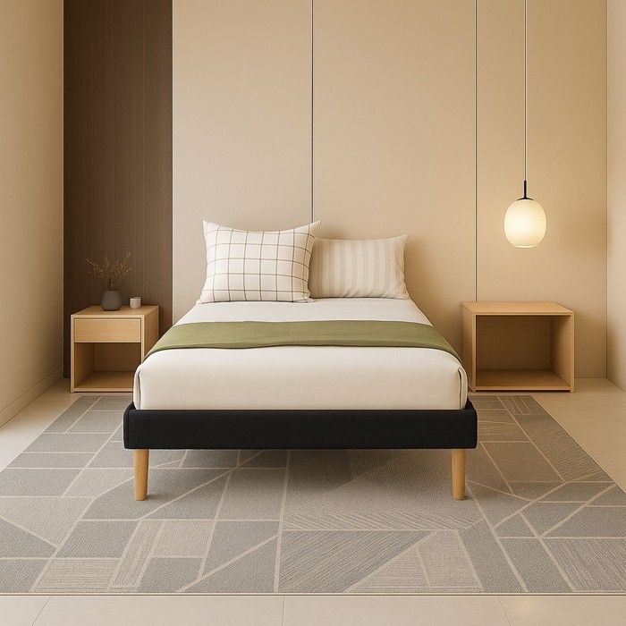 Mina - Stevige en comfortabele zwarte gestoffeerde bedbodem met poten van 20 cm voor matrassen van 90x190 cm - 13 latten - Montage vereist