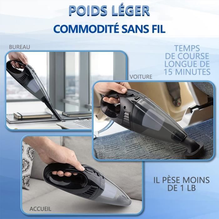 Portable car vacuum cleaner for detailing and cleaning the interior of the car, for home use, dual purpose (black)