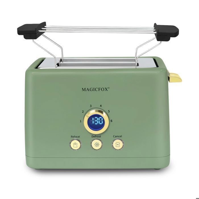Grille-pain numérique MAGICFOX ClassicToast - 840 W, 2 Fentes extra larges, Éjection Automatique, 3 fonctions préréglées - Vert