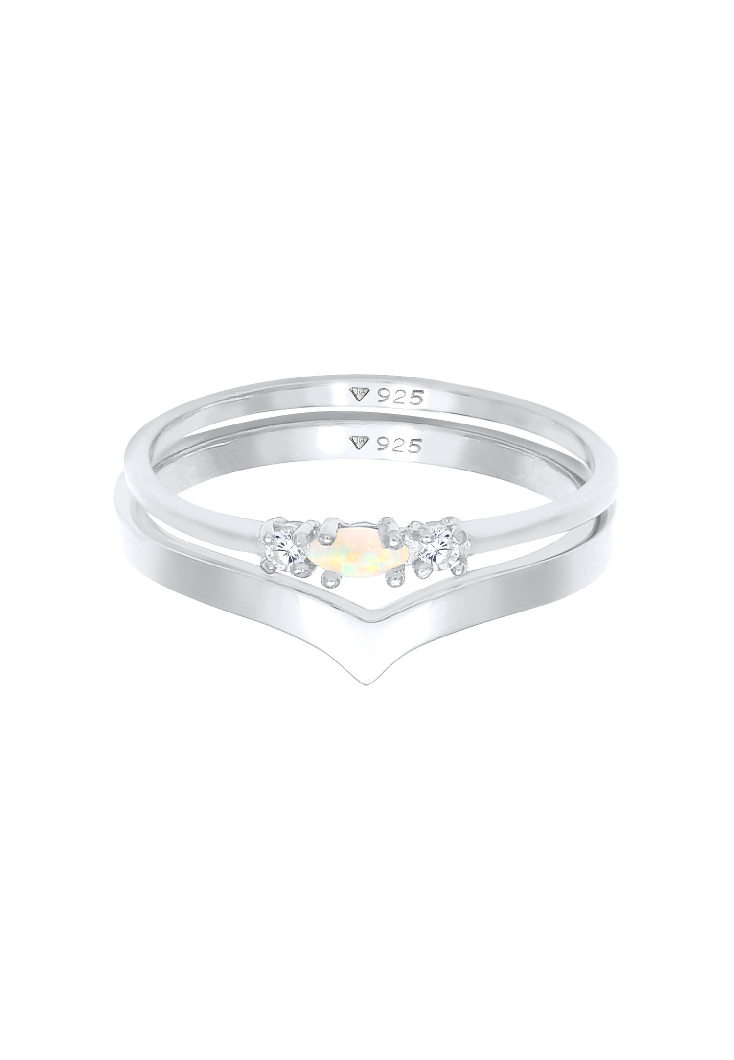 Elli Femmes Ensemble Marquise Forme de V Basique avec Opale Synthétique et Cristaux de Zirconium en Argent Sterling 925