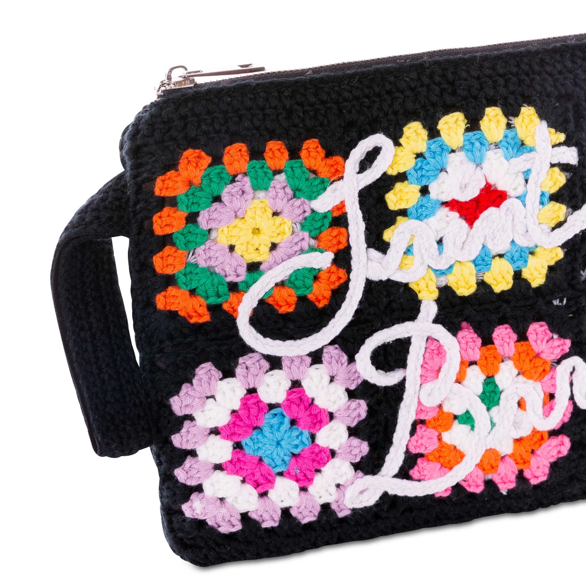 Pochette Parisienne en crochet noir avec broderie Saint Barth