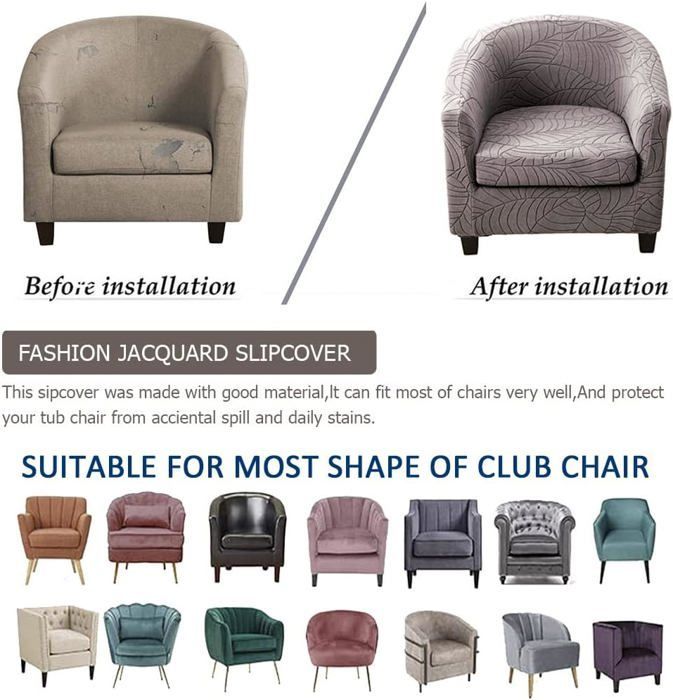 Funda de sofá Jacquard Leaf, funda protectora para sillón club - Muy elástica - Extraíble y lavable - Gris oscuro