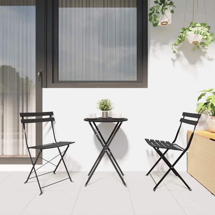 Folding bistro set - BURKE - Anthracite - Steel - 3 pieces - Folding table - Folding chairs - 50x50x71 cm