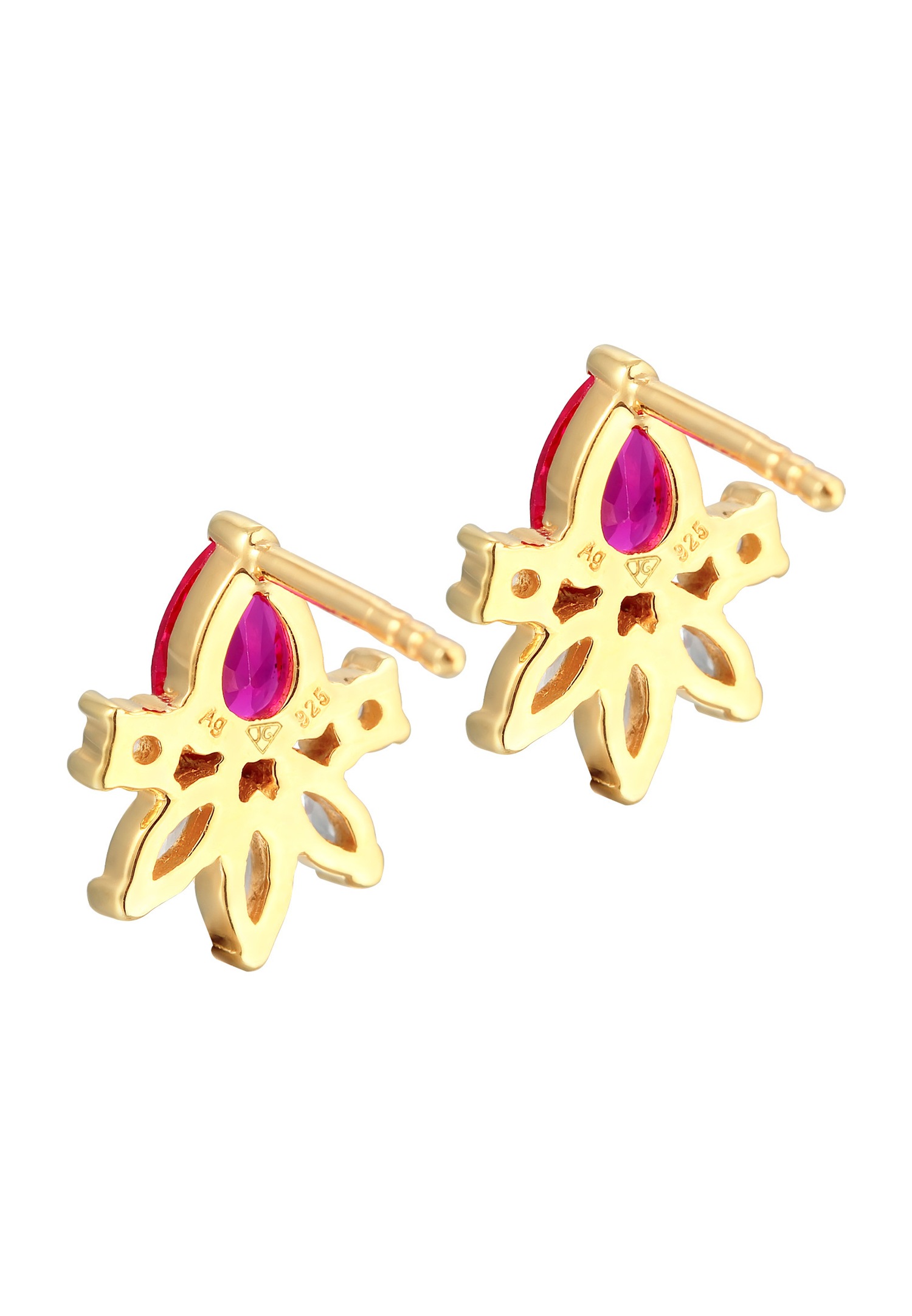 Elli Femmes clous d'oreilles glamoureux avec cristaux de zirconium et rubis synthétiques en argent sterling 925 plaqué or