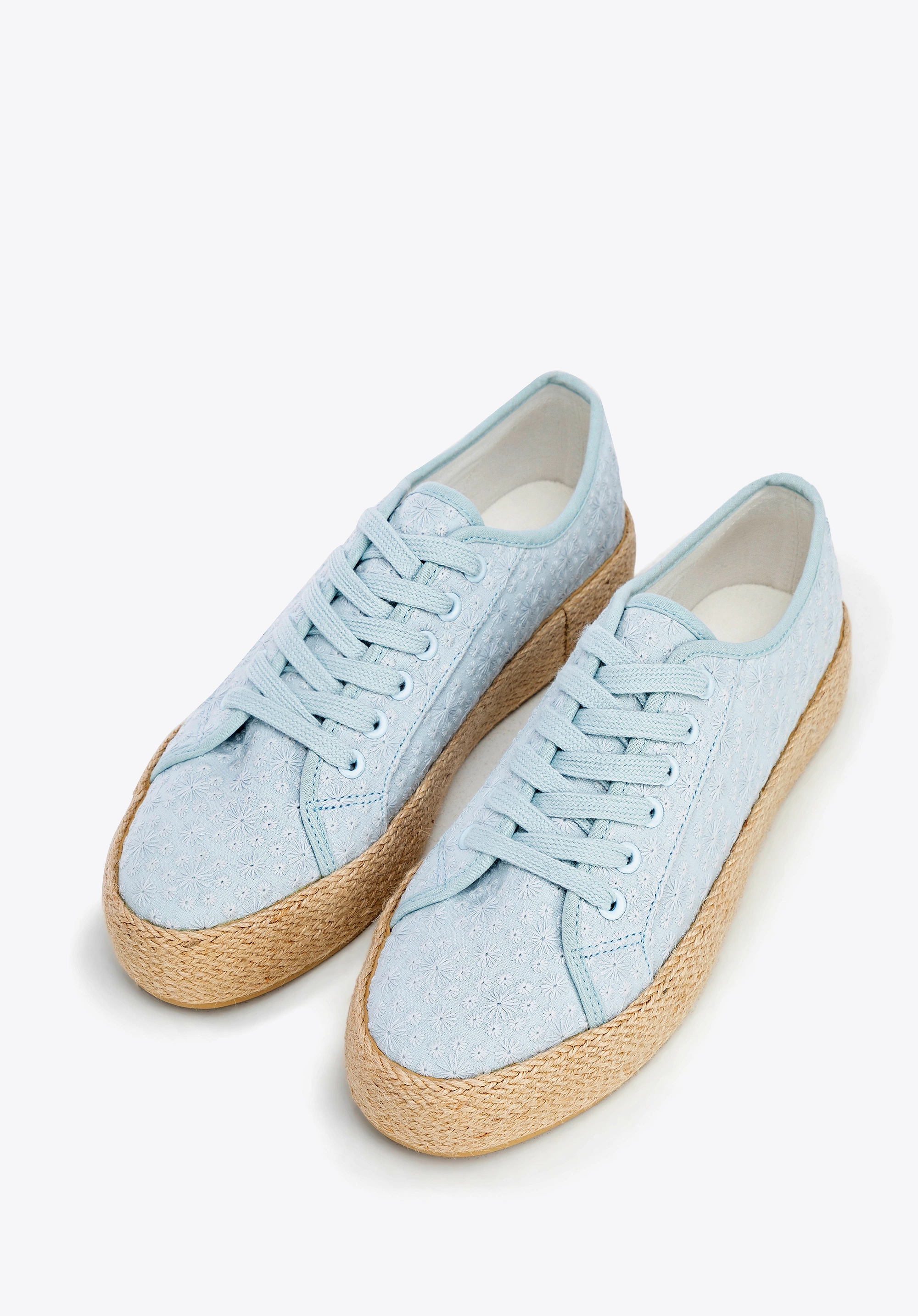 Damskie sneakersy na słomkowej podeszwie niebieskie
