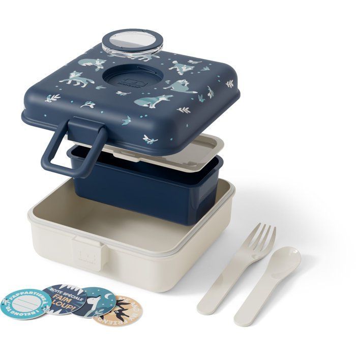 Children's Sandwich Box - MONBENTO - Lids included - BPA Free - Snacky Wolf