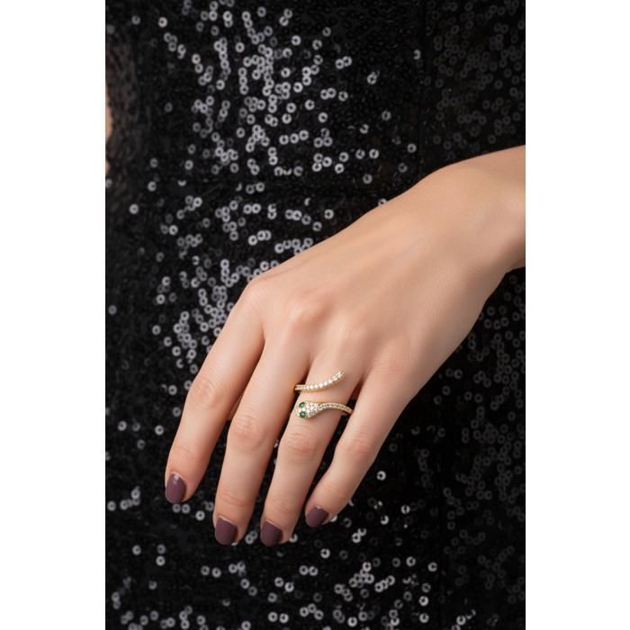 Bague Serpent Femme Plaqué Or & Zirconium – Bague Élégante – Bijou Luxe Fantaisie – Cadeau Idéal Taille 50 à 60