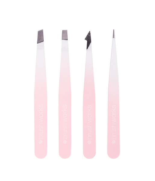 Brushworks 4-delers kombinasjonspincettsett - hvit og rosa