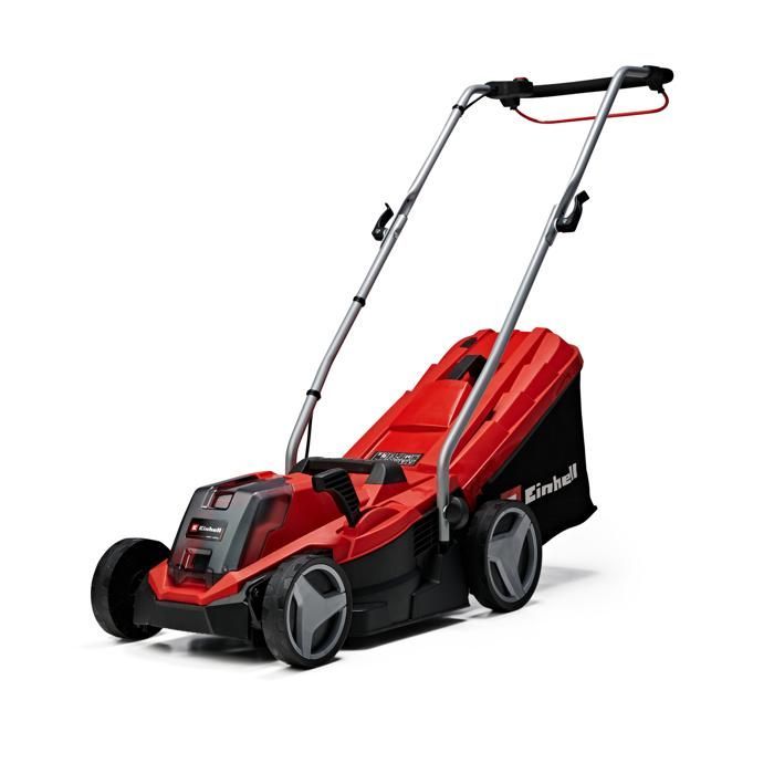 Kit de cortacésped inalámbrico Einhell GE-CM 18/33 Li PXC (18 V, 200 m²). Incluye batería de 4,0 Ah y cargador.