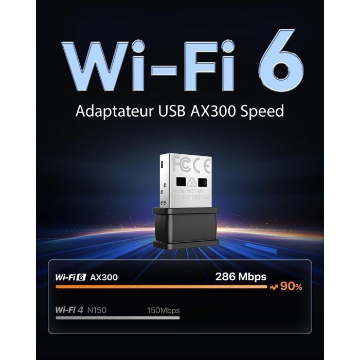 Tenda WiFi Key - W311MI - Wi-Fi 6 - AX300 - Plug & Play - USB Wi-Fi Adapter for PC - Soft-AP - Windows 7/10/11
