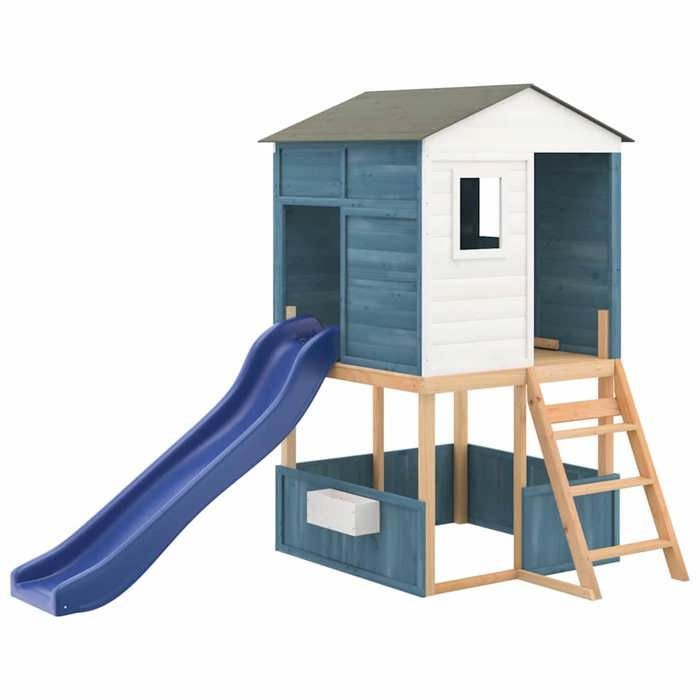 vidaXL Buitenspeelplaats, Wit en Blauw, Massief Vurenhout, Speelplaats, Houten Speelset 3376143