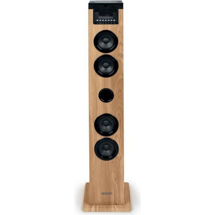 Altavoz de torre THOMSON - Negro/Madera - Bluetooth/CD/USB/SD, 60W, Radio FM, Control remoto, Fuente de alimentación de 230V