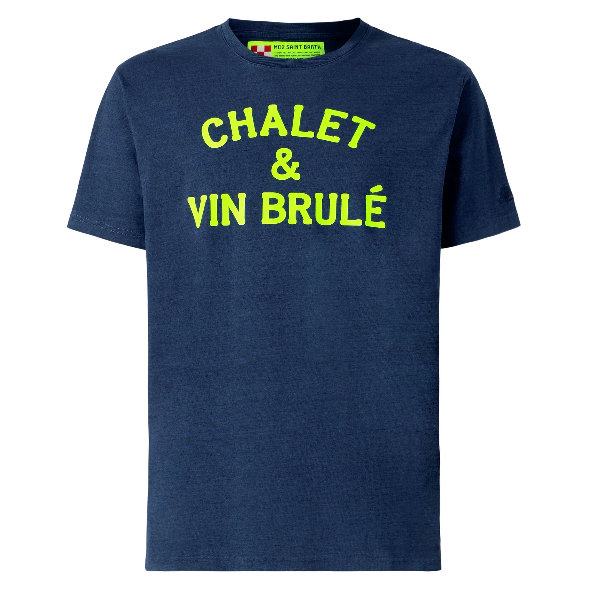 T-shirt voor heren met chalet- en glühweinprint in neongeel.