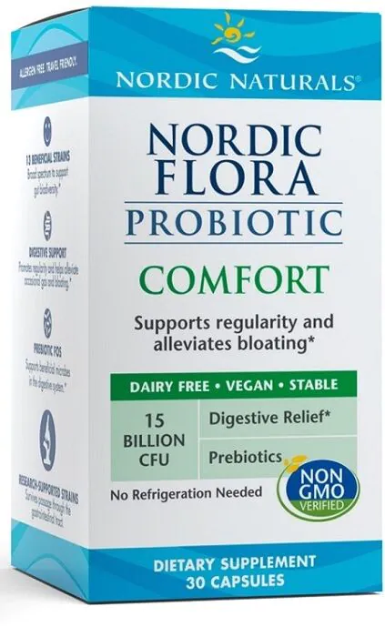 Nordic Naturals Nordic Flora Probiotic Comfort 15 Billion CFU, Suplement diety zawierający żywe kultury bakterii, Kapsułki