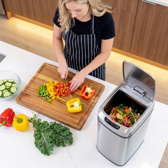 Cubo de basura automático para cocina - HOMCOM - 12 L - cubo con sensor y tapa - acero inoxidable - 28 x 22 x 41 cm - plata