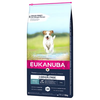Eukanuba Grain-Free Small & Medium Breed Adult com Salmão