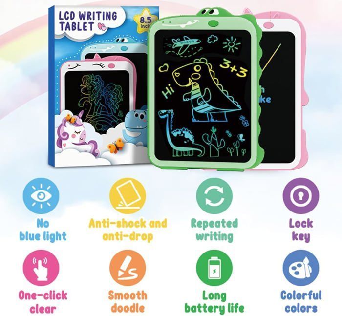 LCD-Zeichentablett für Kinder von 2-6 Jahren, 8,5 Zoll großes Dinosaurier-Zeichenbrett, Lernspiel
