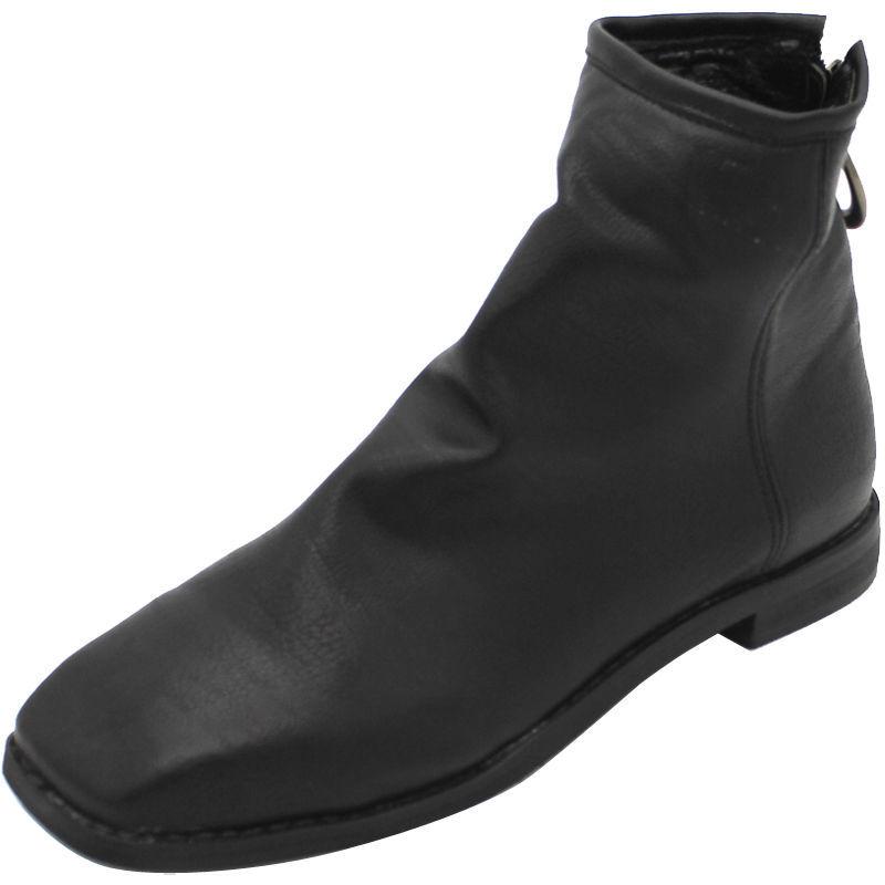 Bottes en cuir pliables pour femmes, style motard, bout carré plat, chaussures classiques pour femmes, chaussures de marche élégantes