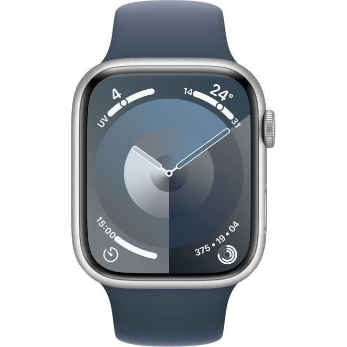 Apple Watch Series 9 GPS - 45 mm - Caixa de alumínio prateada - Pulseira esportiva azul tempestade - (2023) - Recondicionado - Excelente