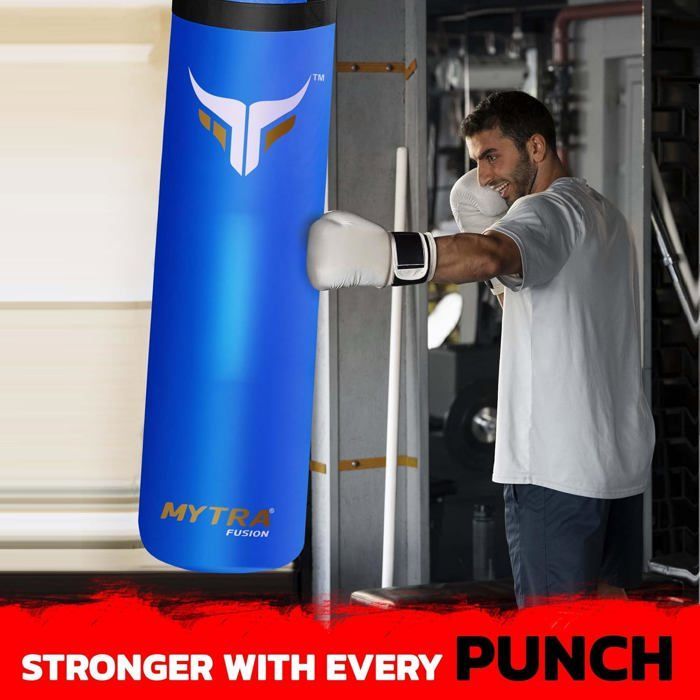 Sacco da boxe vuoto da 122 cm - Mytra Fusion - Sacco da boxe rinforzato non imbottito - Arti marziali Muay Thai - BLU