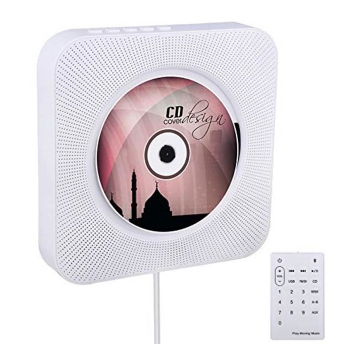 Reproductor de CD Bluetooth blanco para montaje en pared con control remoto, altavoces HiFi de banda completa, radio FM, USB, música MP3, sistema Hi-Fi