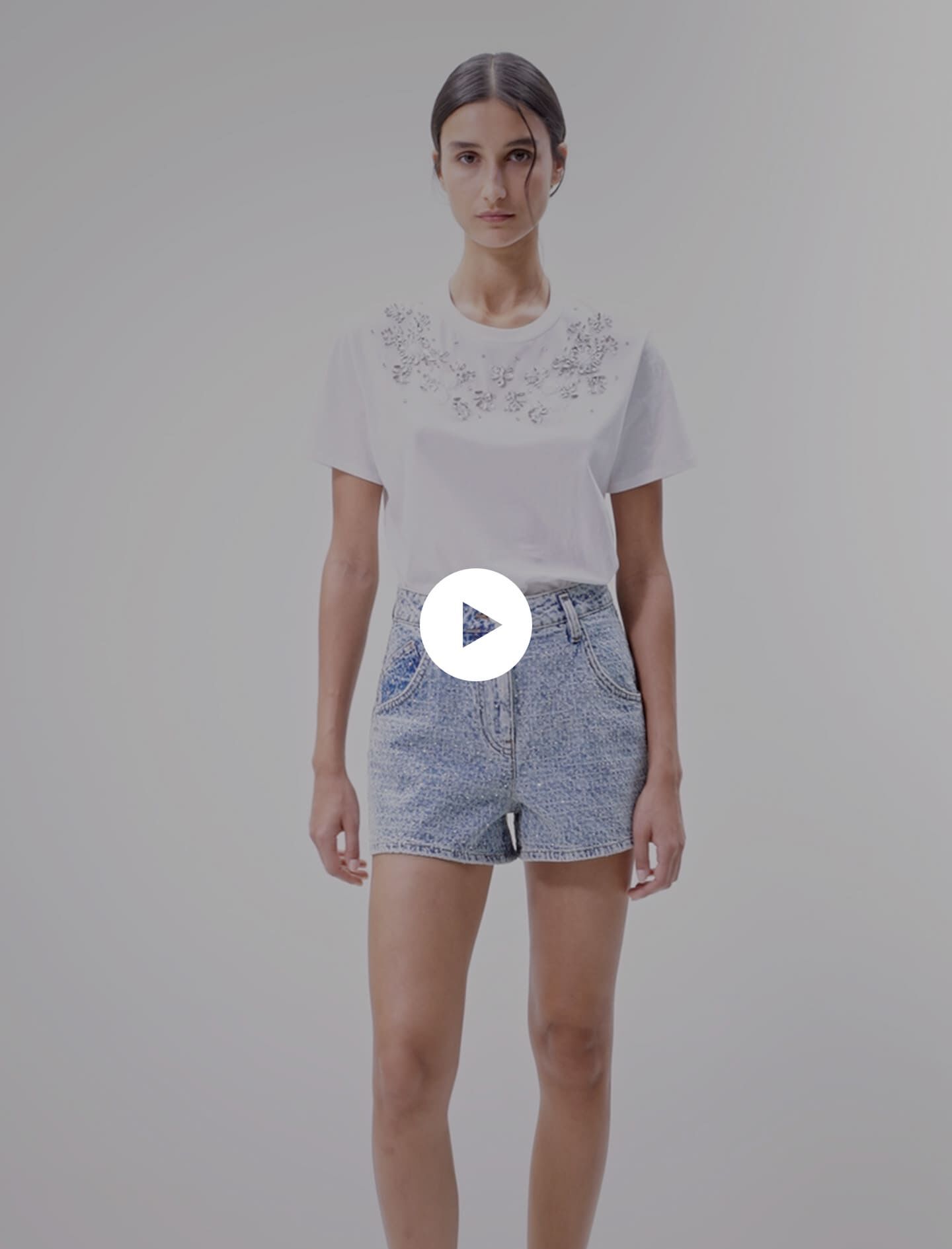 T-shirt versierd met strass-steentjes - Wit