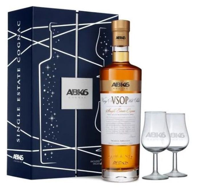 Cognac ABK6 - Abécassis - VSOP - Cognac - Set de regalo 1 x 70 cl + 2 copas - Ámbar