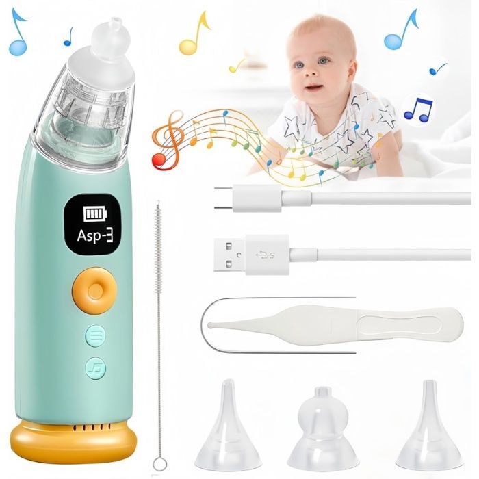 Aspirador nasal eléctrico, aspirador nasal para bebés, limpiador nasal automático, 3 velocidades, antirreflujo, con música y luz.