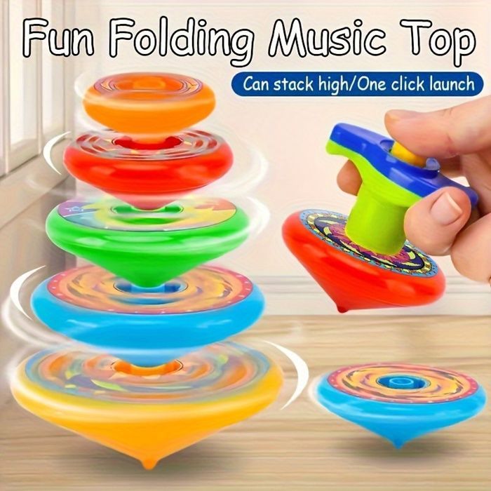 Toupies Tournoyantes Empilables 5 Pièces avec Lanceur, Jeu de Compétition Coloré pour Enfants, Cadeau Fête Anniversaire
