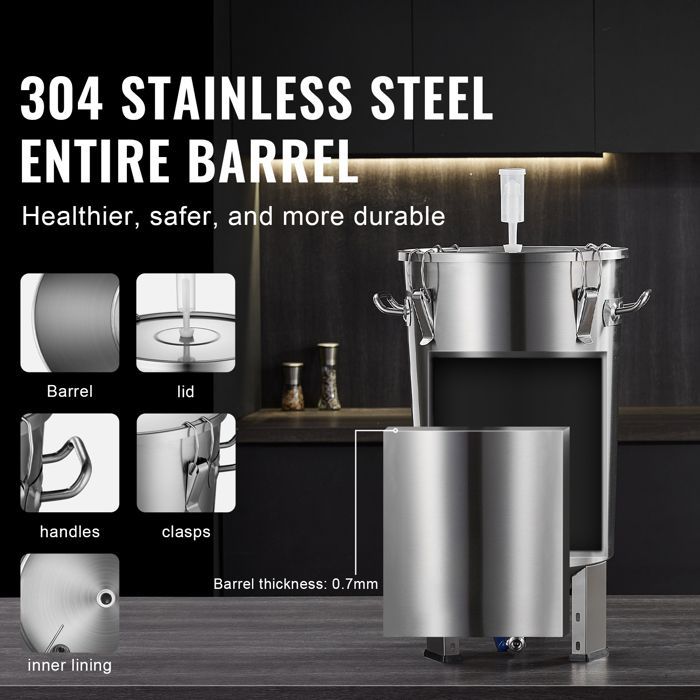 Bouilloire en Acier Inoxydable 304-Duoku-8 Gallons-Fermenteur de Bière-Kit de Brassage à Domicile avec Base, Couvercle, Poignée