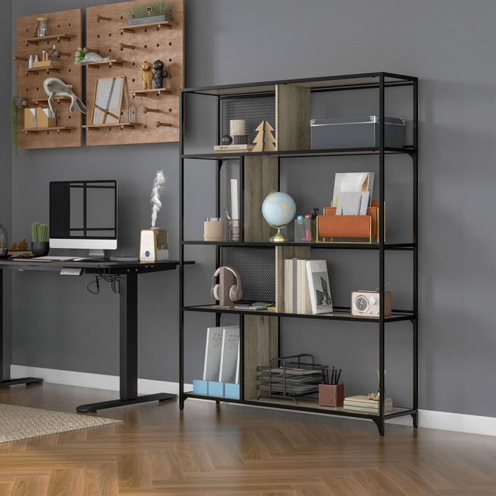 Librería/Mueble de almacenamiento - HOMCOM - Estantería de 5 niveles con estructura de acero - Estilo industrial - 120 cm de largo x 30 cm de ancho x 161 cm de alto