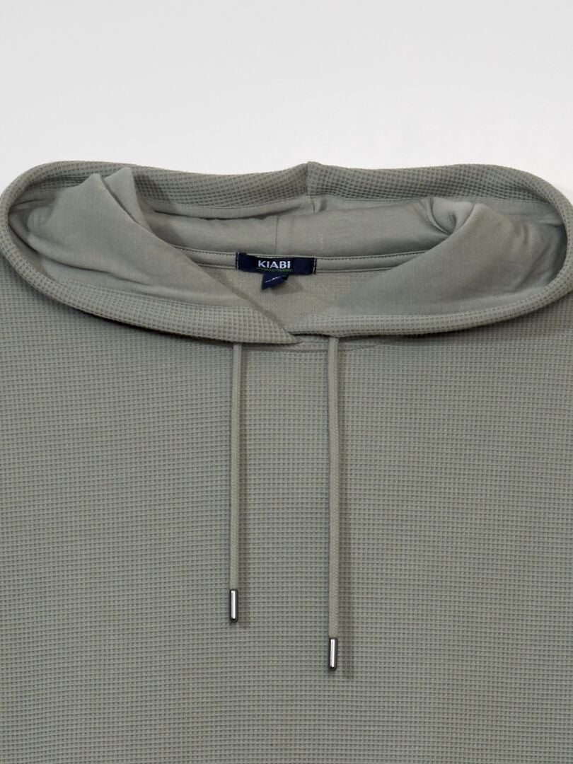 Hoodie van gebreide stof met reliëf - GROEN