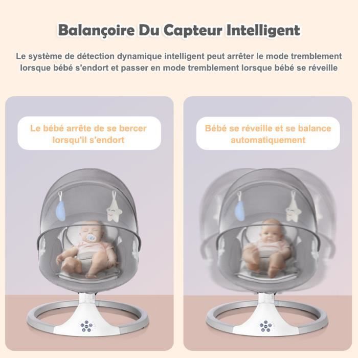 Columpio/hamaca eléctrico 3 en 1 para bebé con control remoto, mesa de comedor, 5 modos de balanceo, temporizador y música Bluetooth - Gris