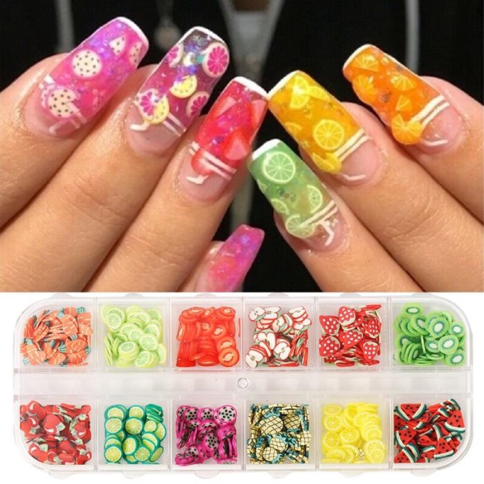 Zomerse 3D-nagelkunstaccessoires, gemengde bloemen, fruit en dieren, plakjes polymeerklei, nageldecoraties, ongles, doe-het-zelf-ontwerpen en gereedschap.