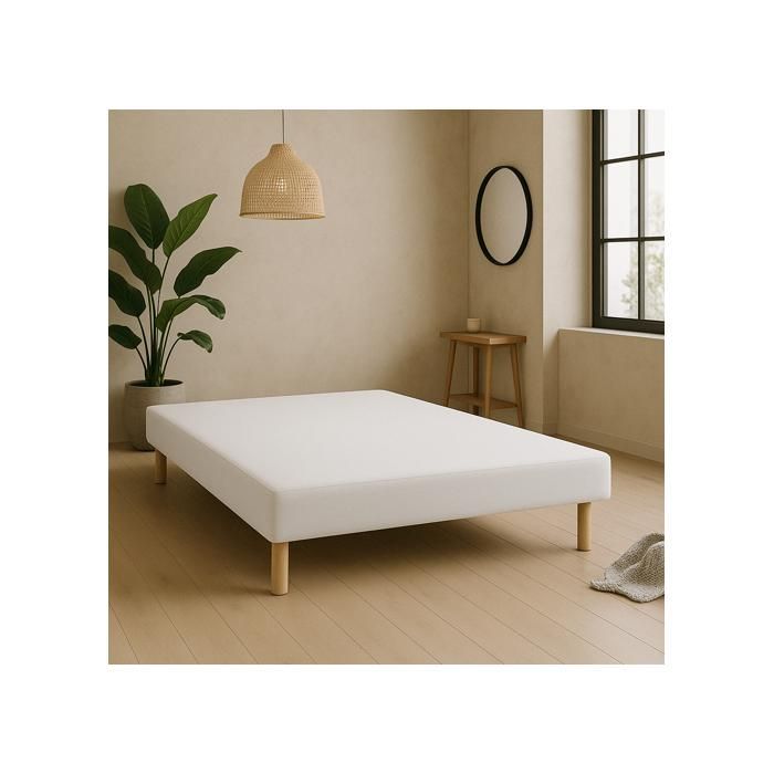 SOMMIER TAPISSIER BLANC 140x190 cm | FABRICATION FRANÇAISE ARTISANALE | PIEDS OFFERTS | HAUTEUR avec PIEDS 27 cm - 140x190blanceco