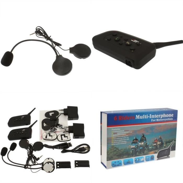 Kit de intercomunicación para motocicleta de 2 piezas, alcance de 1 km (máximo 6 personas vía Bluetooth).